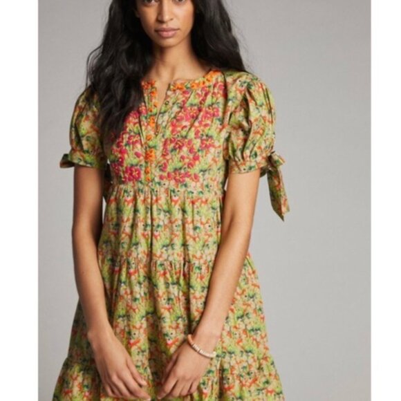 NWT Anthropologie Auretta Beaded Floral Mini Dress Size XS 100% Cotton HTF - Picture 14 of 16